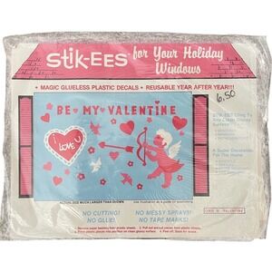 Vtg Stik-ees Window Clings valentine code h 90s Teacher School Cupid heart love